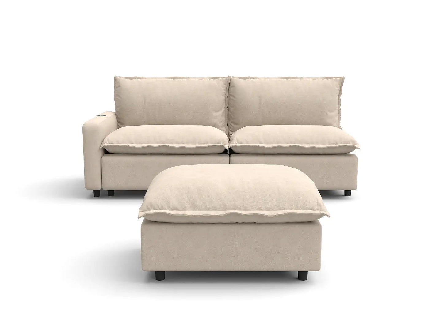 3 Piece Beige Linen Everyday Chic Chaise Sectionals 2 Seater with 1 Ottoman 2