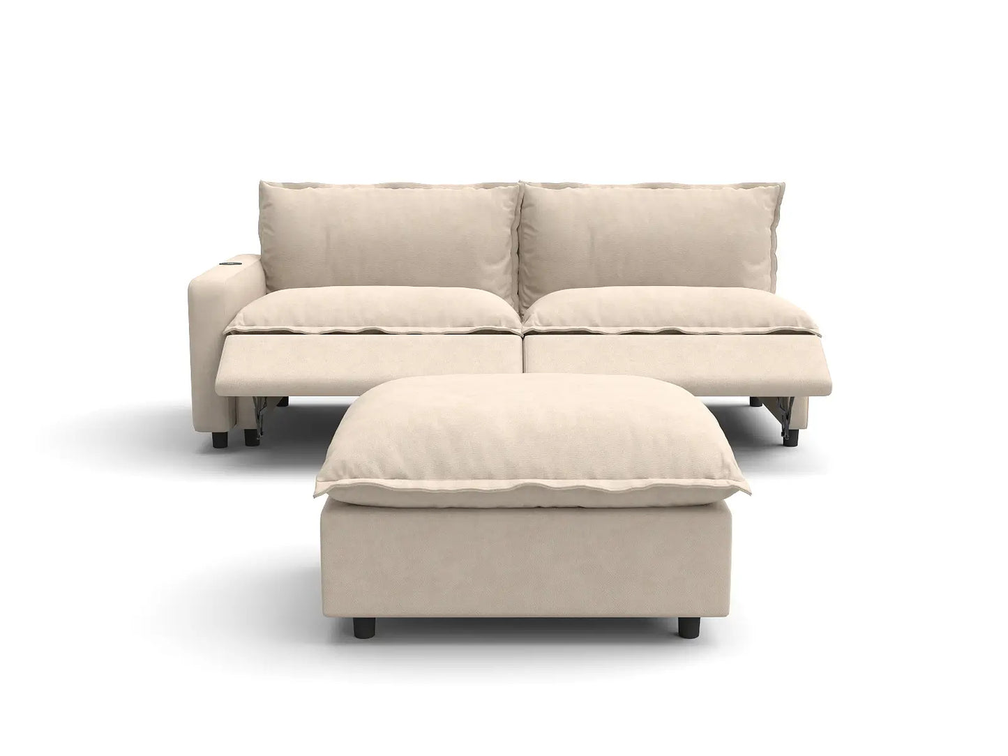 3 Piece Beige Linen Everyday Chic Chaise Sectionals 2 Seater with 1 Ottoman 3