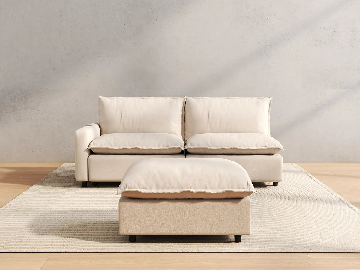3 Piece Beige Linen Everyday Chic Chaise Sectionals 2 Seater with 1 Ottoman 4