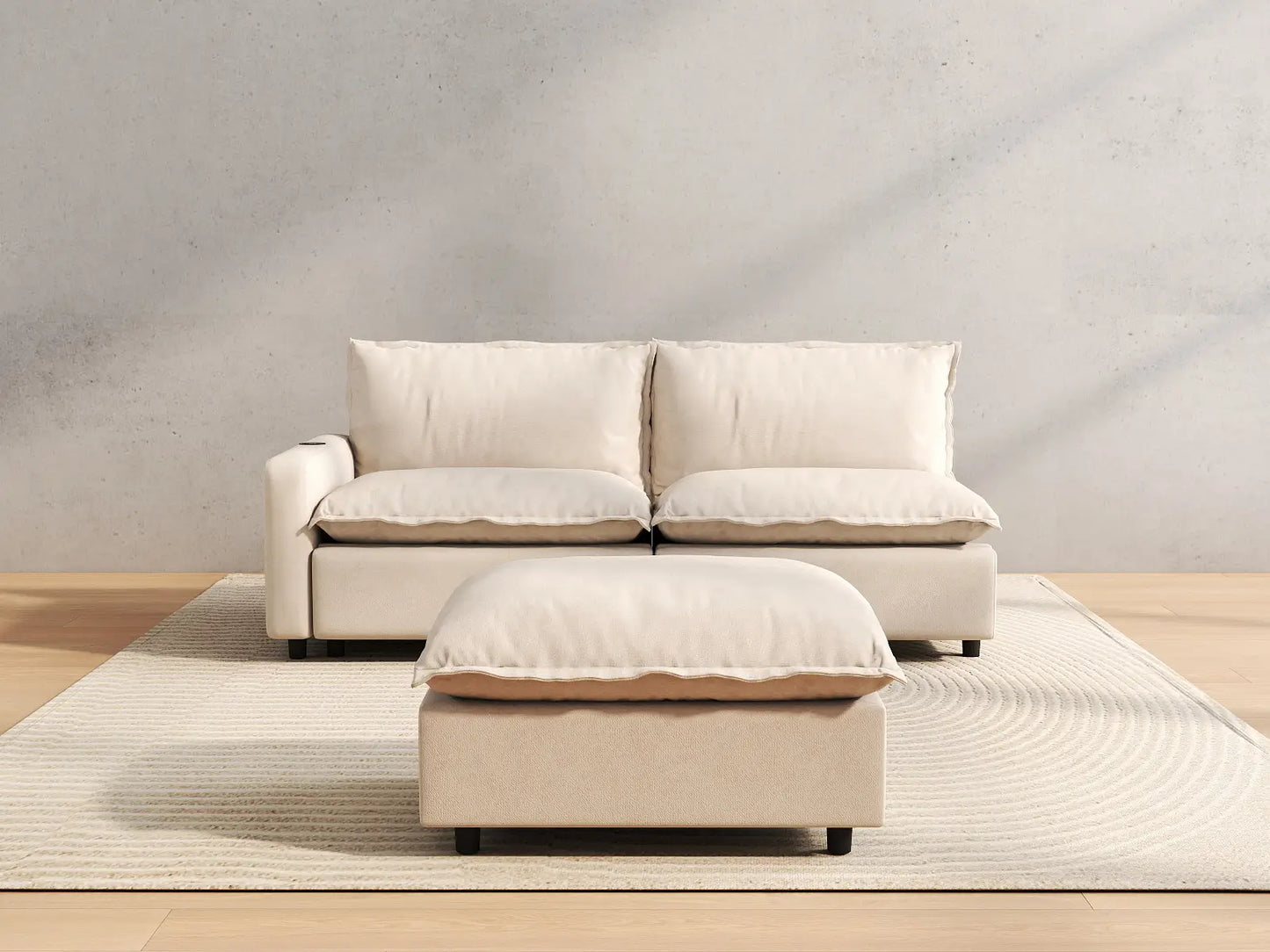 3 Piece Beige Linen Everyday Chic Chaise Sectionals 2 Seater with 1 Ottoman 4