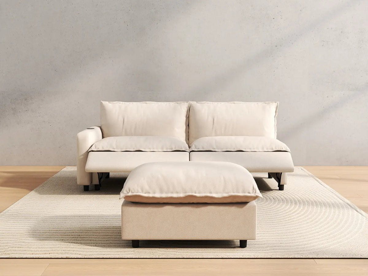 3 Piece Beige Linen Everyday Chic Chaise Sectionals 2 Seater with 1 Ottoman 5