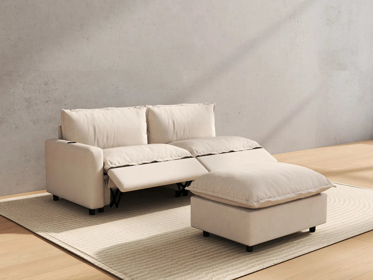 3 Piece Beige Linen Everyday Chic Chaise Sectionals 2 Seater with 1 Ottoman 6