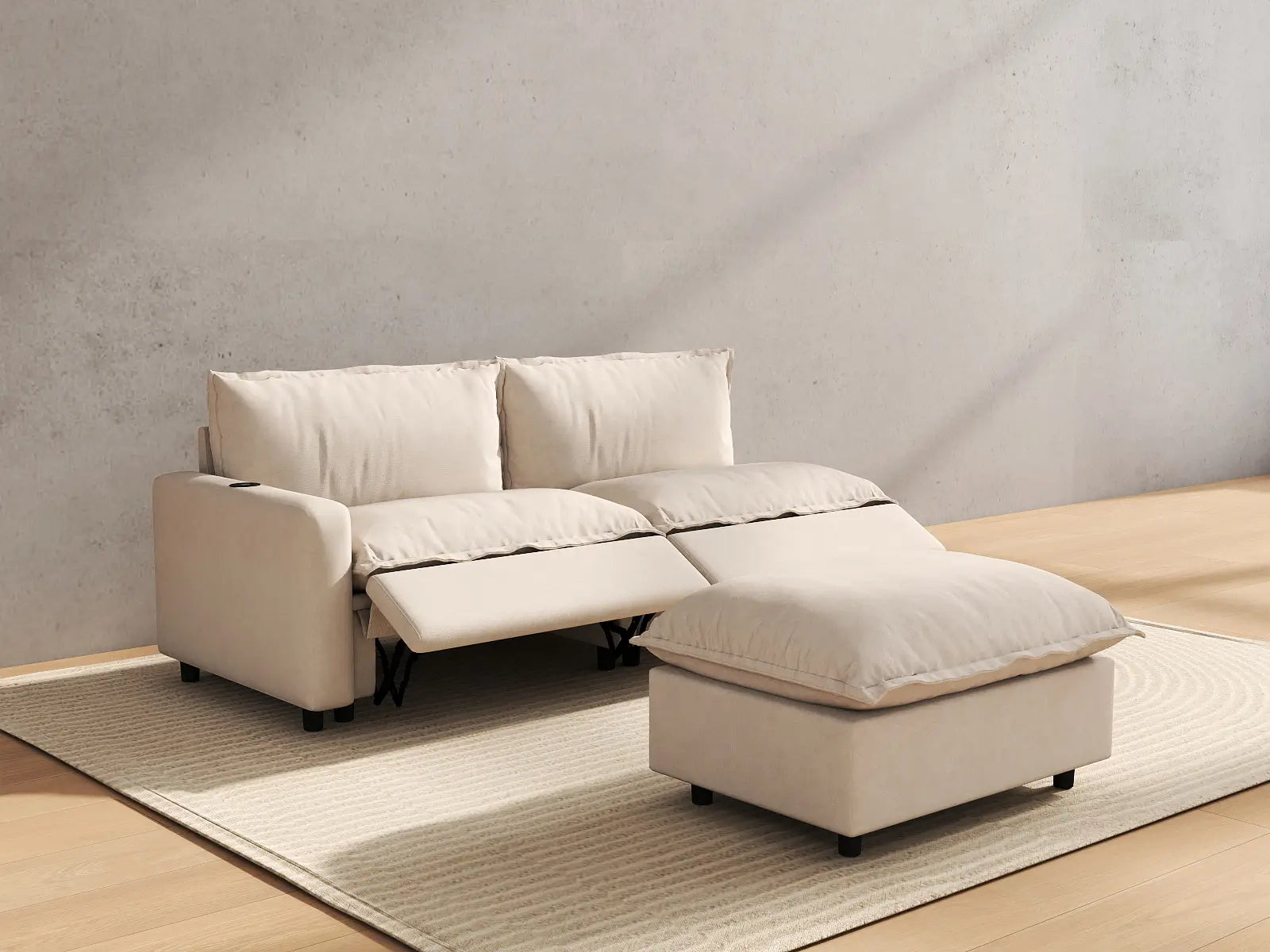 3 Piece Beige Linen Everyday Chic Chaise Sectionals 2 Seater with 1 Ottoman 6