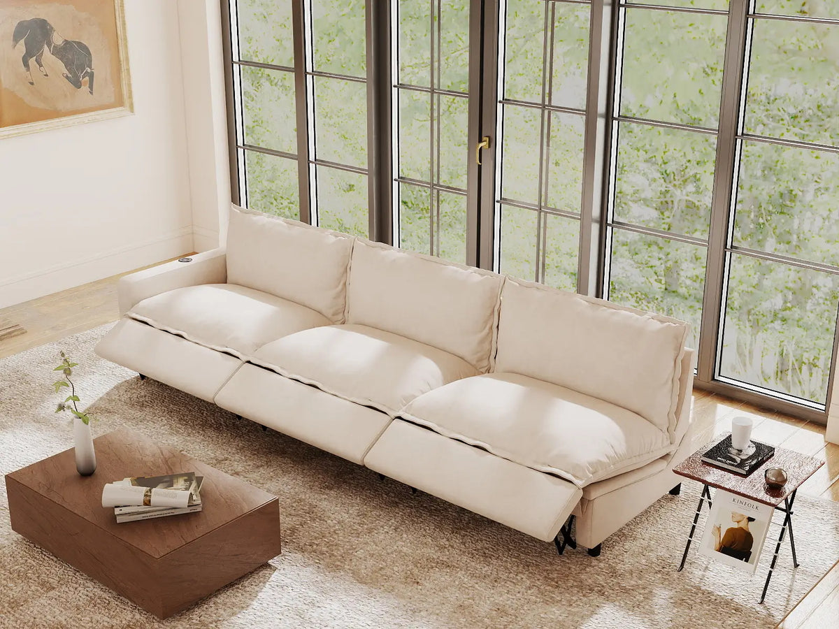 3 Piece Beige Linen Home Living Couch Sectionals 3 Seater 1