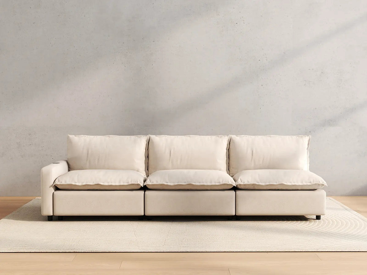 3 Piece Beige Linen Home Living Couch Sectionals 3 Seater 4
