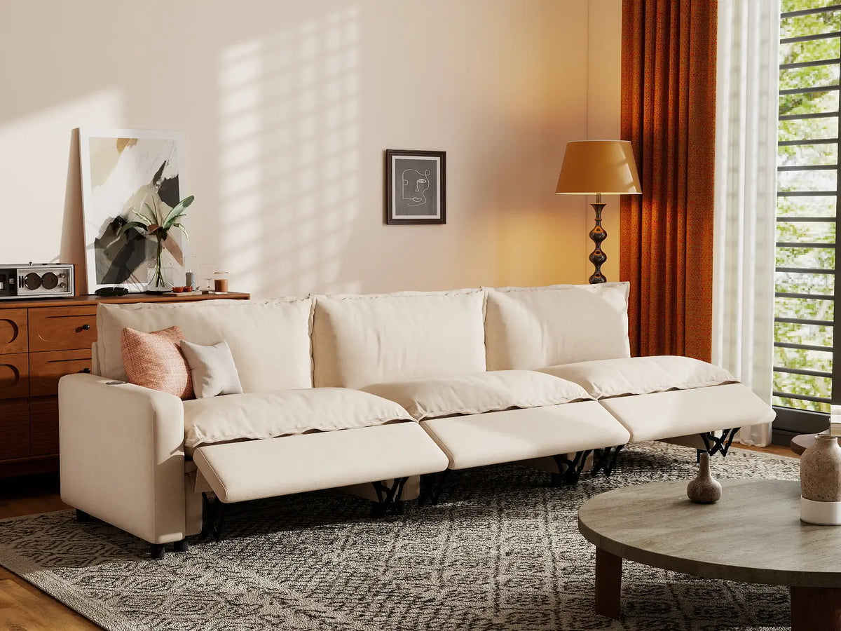3 Piece Beige Linen Home Living Couch Sectionals 3 Seater 7