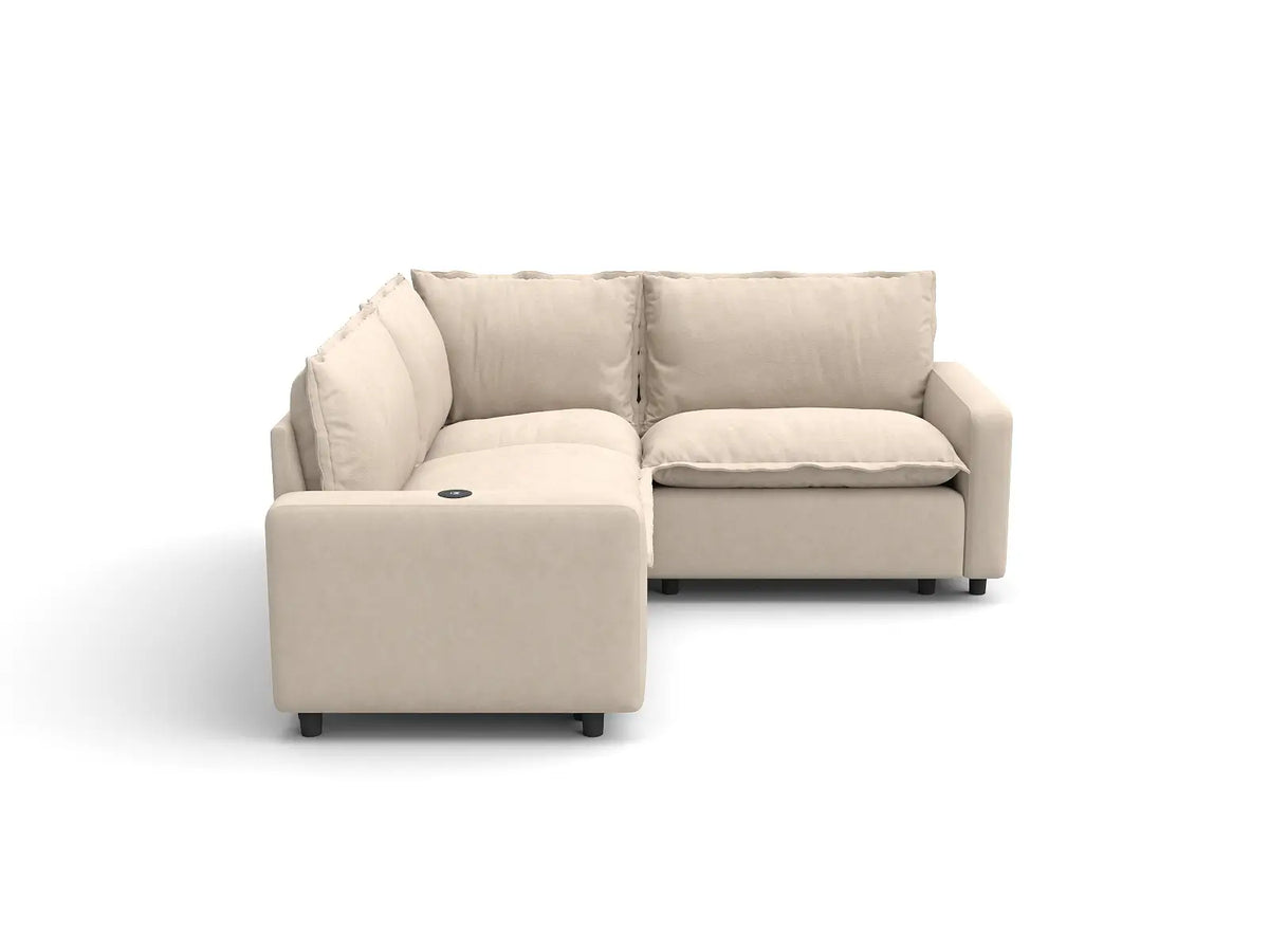 3 Piece Beige Linen Italian Minimalist V Shaped Sectionals 3 Seater 3