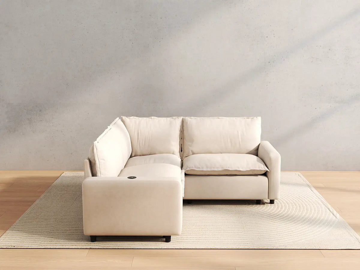 3 Piece Beige Linen Italian Minimalist V Shaped Sectionals 3 Seater 4