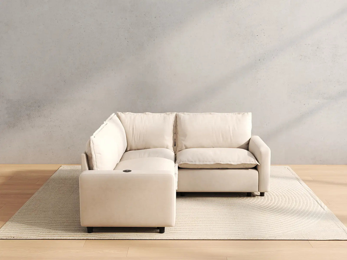 3 Piece Beige Linen Italian Minimalist V Shaped Sectionals 3 Seater 4