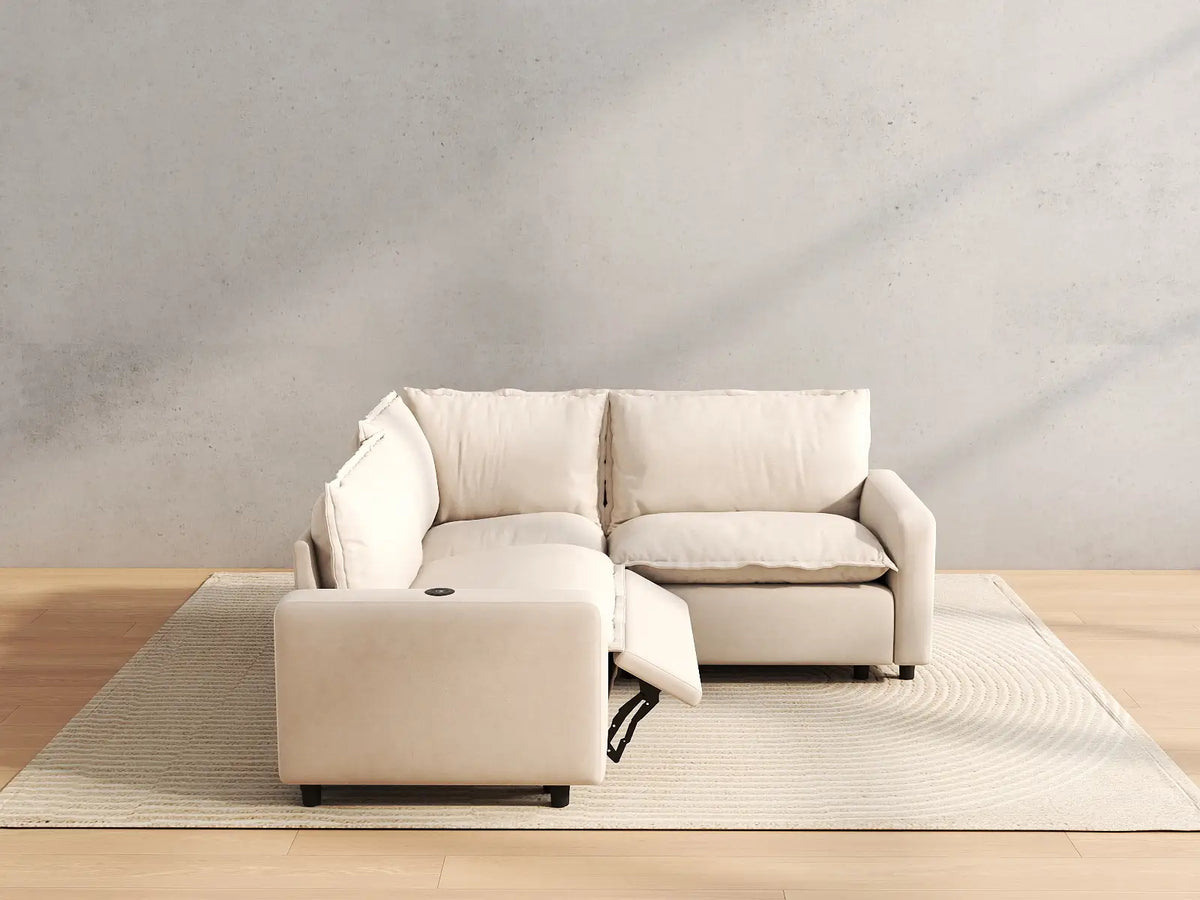 3 Piece Beige Linen Italian Minimalist V Shaped Sectionals 3 Seater 5