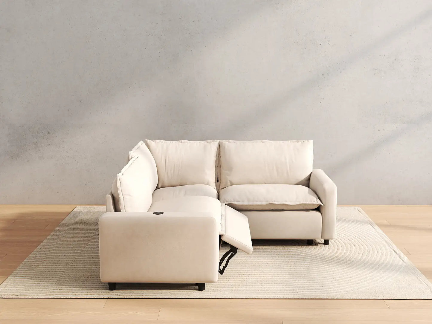 3 Piece Beige Linen Italian Minimalist V Shaped Sectionals 3 Seater 5