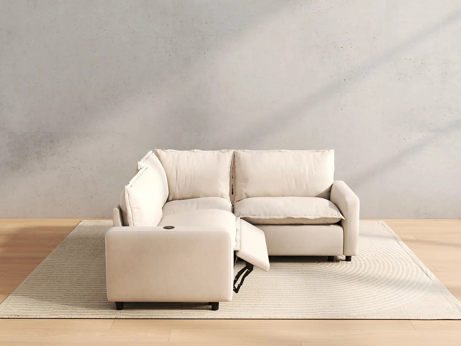3 Piece Beige Linen Italian Minimalist V Shaped Sectionals 3 Seater 5