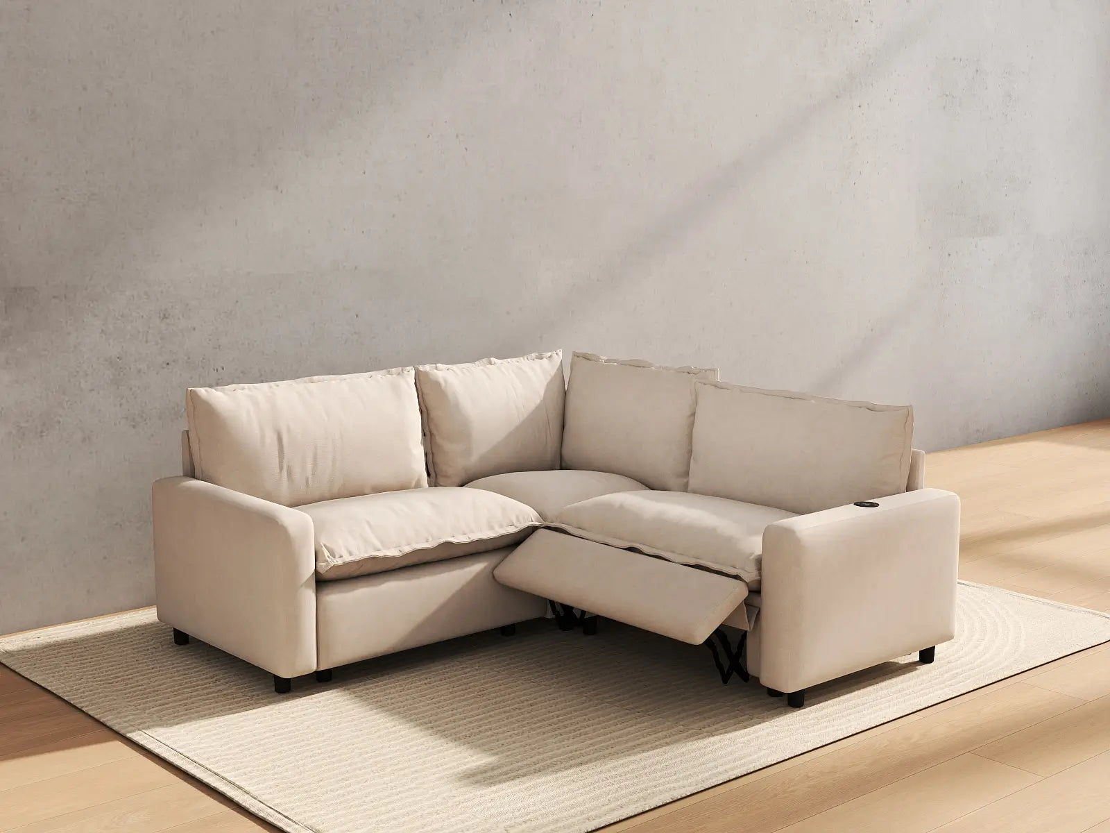 3 Piece Beige Linen Italian Minimalist V Shaped Sectionals 3 Seater 6