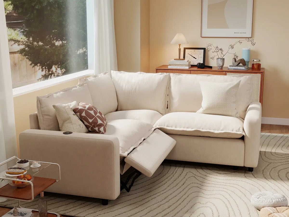 3 Piece Beige Linen Italian Minimalist V Shaped Sectionals 3 Seater 7