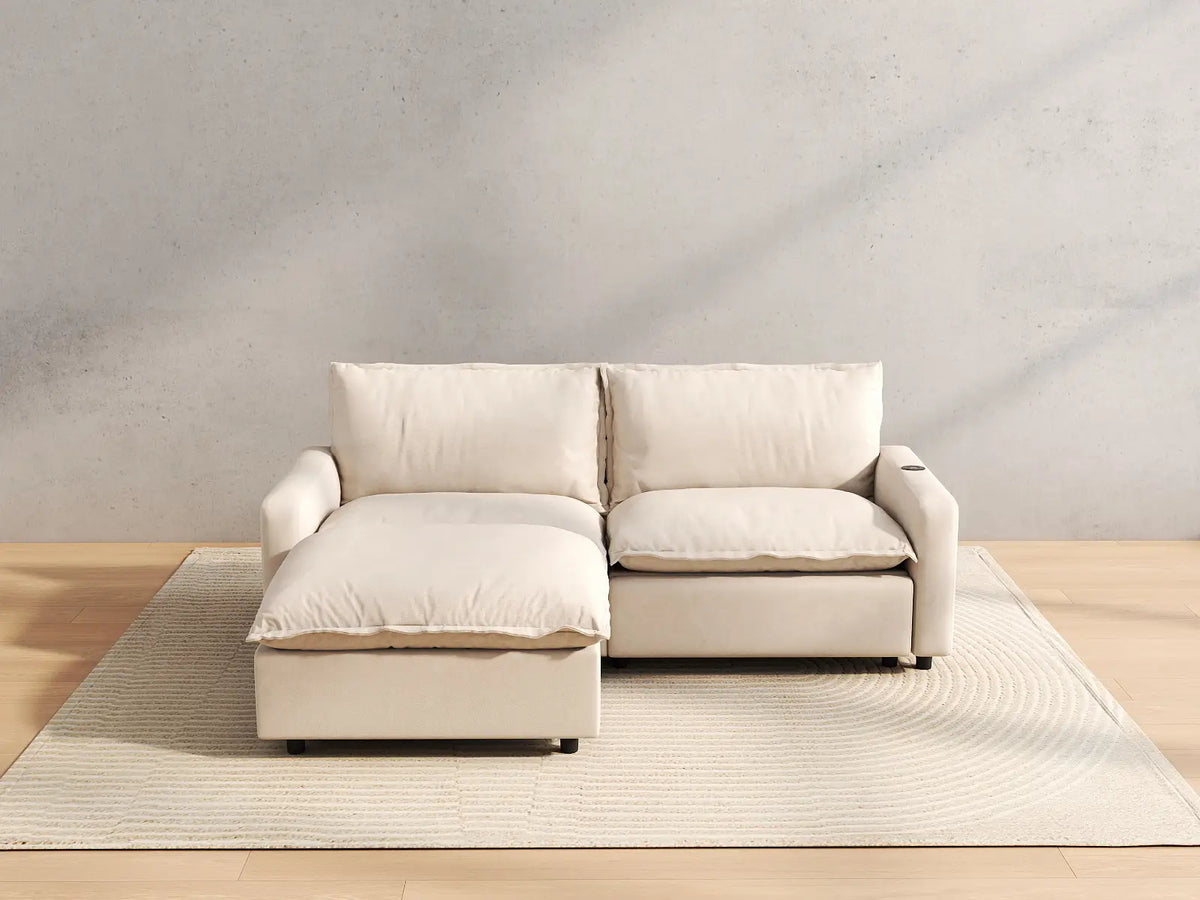3 Piece Beige Linen Rental Friendly Chaise Sectionals 2 Seater with 1 Ottoman 4