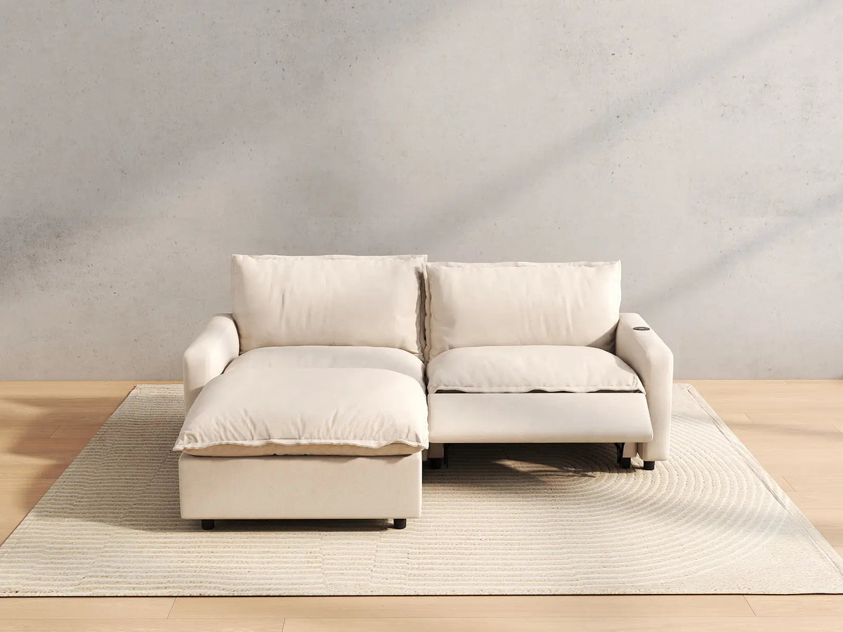 3 Piece Beige Linen Rental Friendly Chaise Sectionals 2 Seater with 1 Ottoman 5