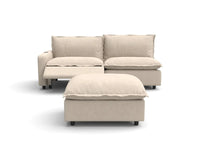 3 Piece Beige Linen Small Space Chaise Sectionals 2 Seater with 1 Ottoman 3