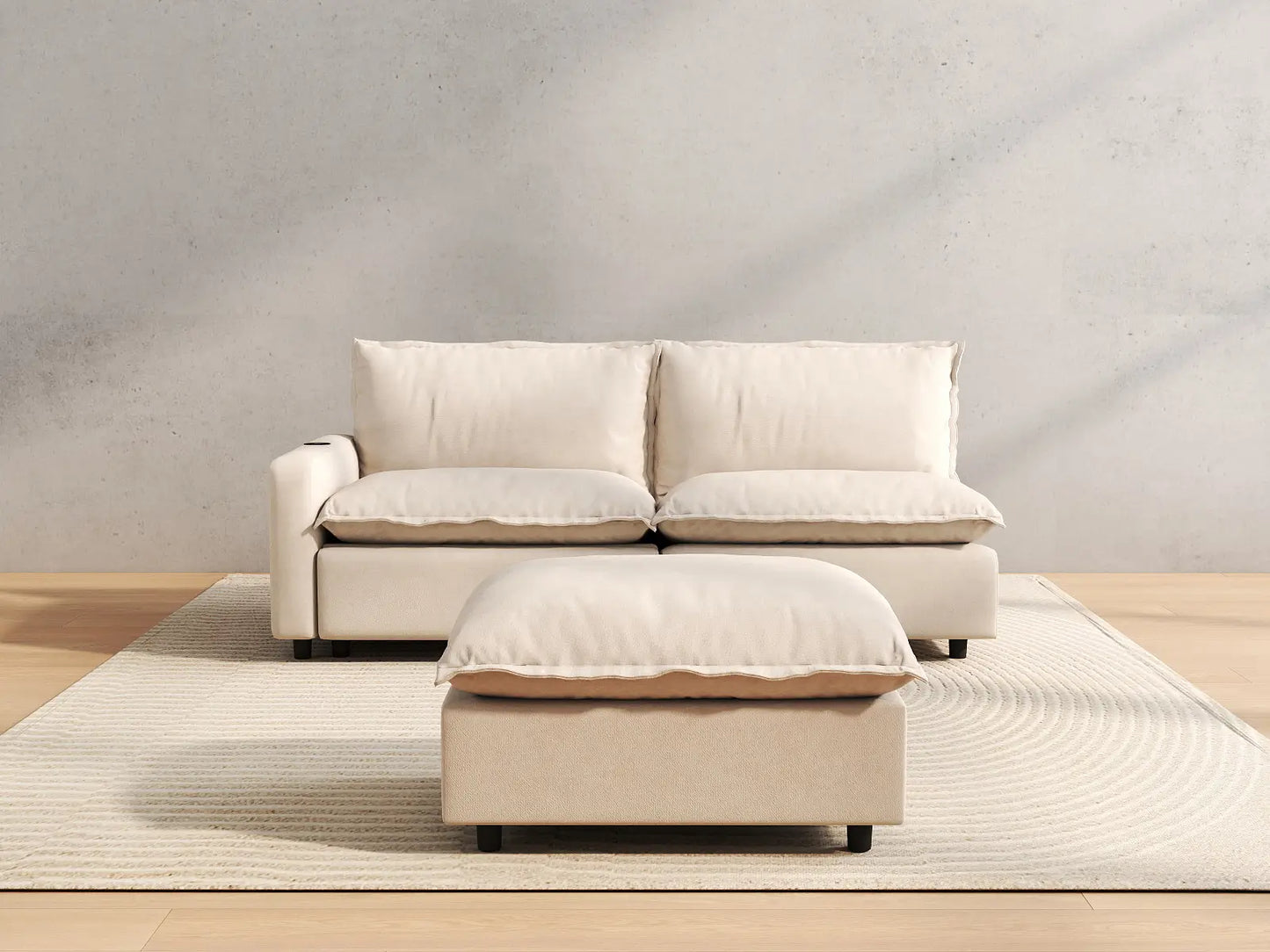 3 Piece Beige Linen Small Space Chaise Sectionals 2 Seater with 1 Ottoman 4