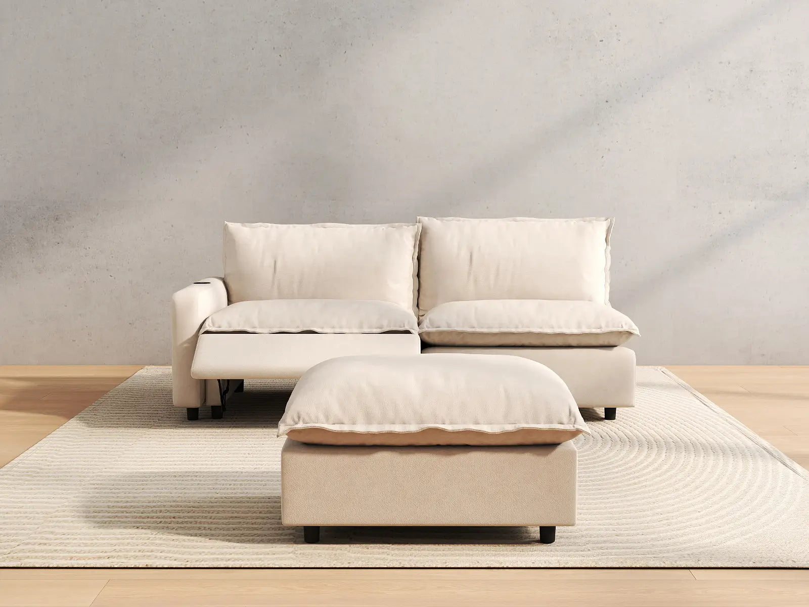3 Piece Beige Linen Small Space Chaise Sectionals 2 Seater with 1 Ottoman 5