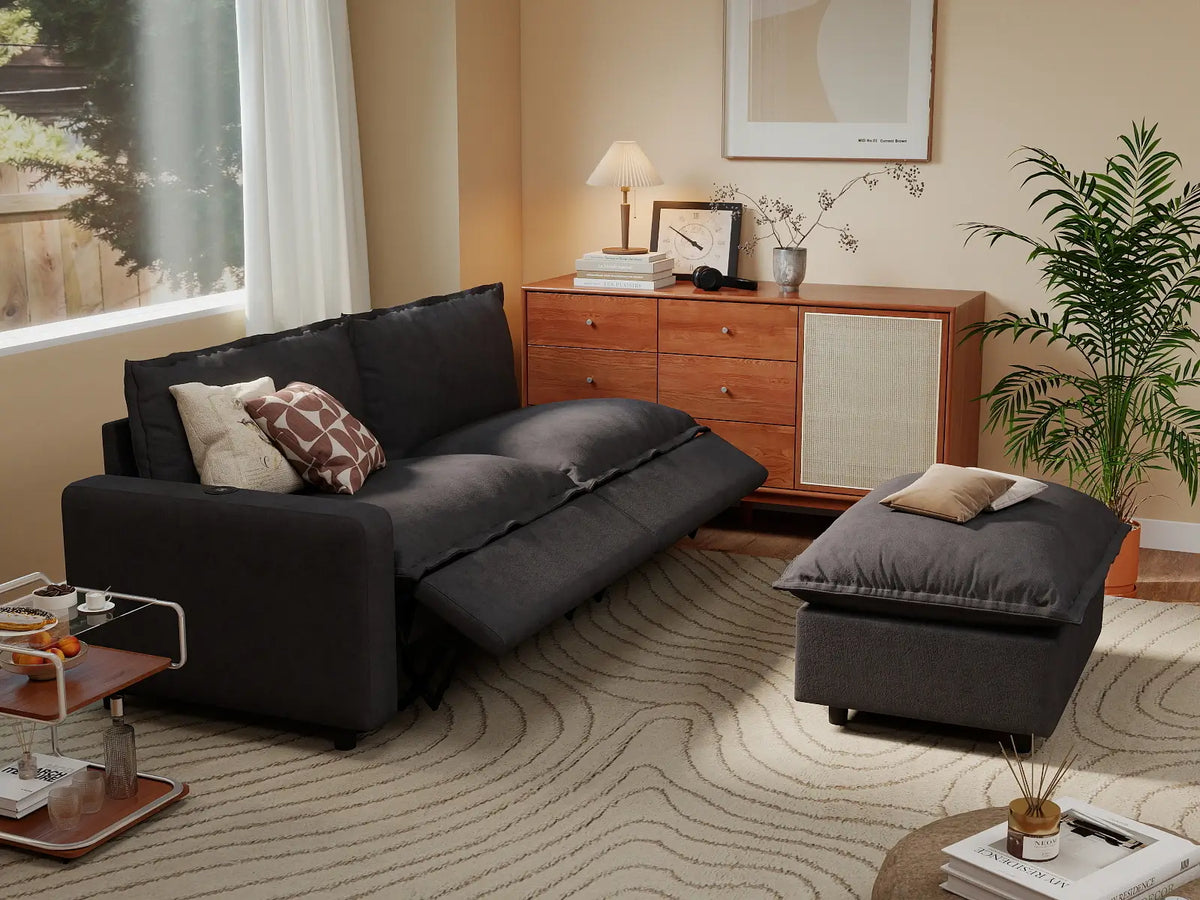 3 Piece Grey Linen Home Living Chaise Sectionals 2 Seater with 1 Ottoman 1
