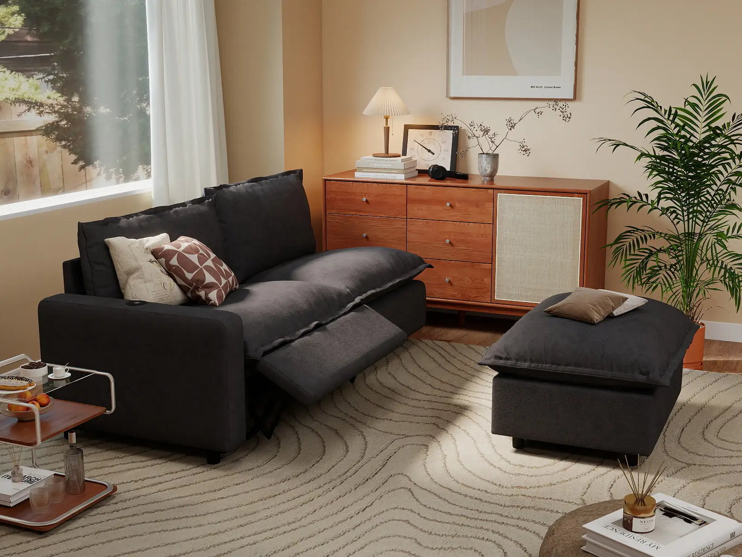 3 Piece Grey Linen Home Living Chaise Sectionals 2 Seater with 1 Ottoman 1 dd8b86c4 f4f7 40a4 a62e 918202bdd81e