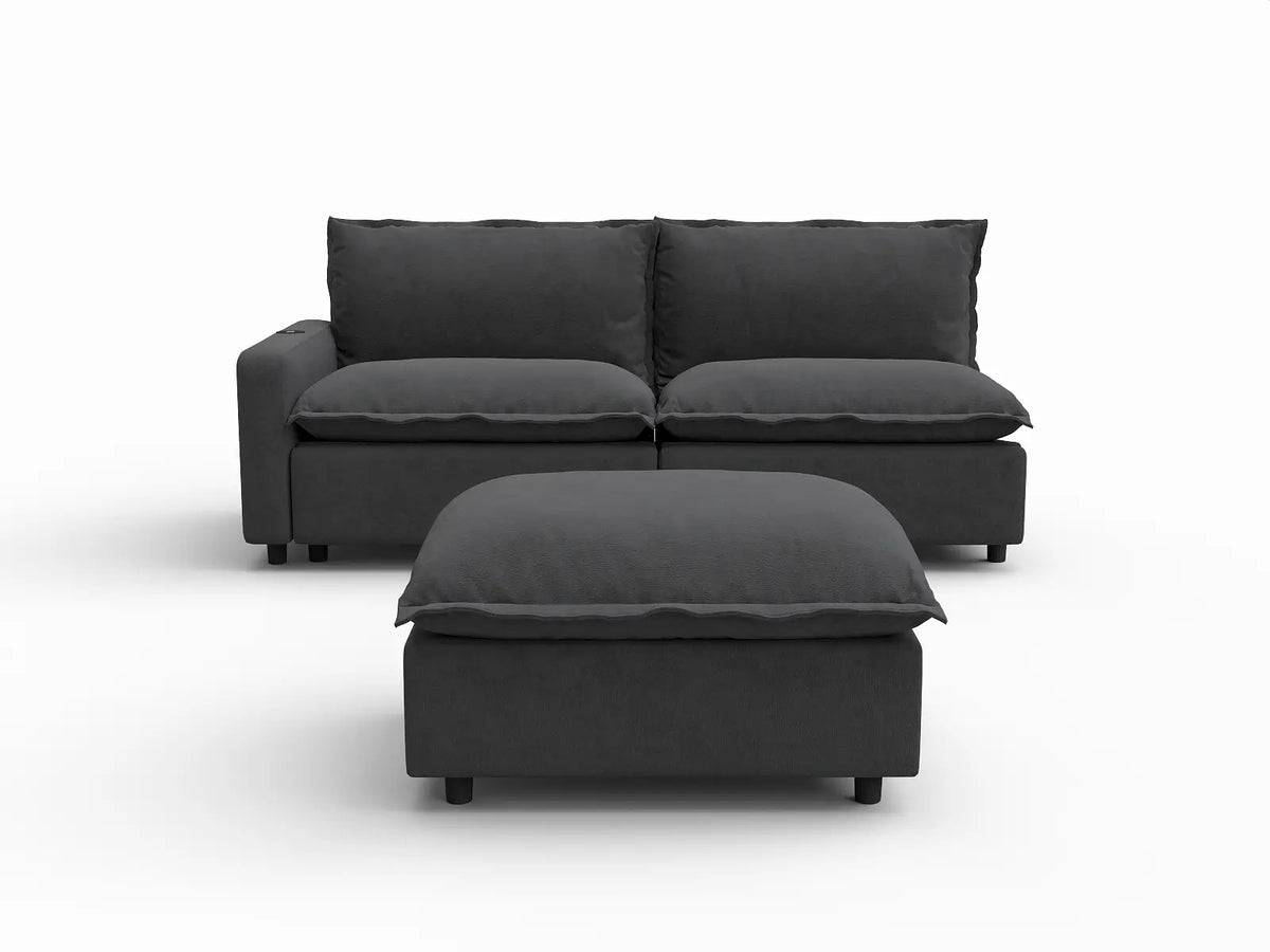 3 Piece Grey Linen Home Living Chaise Sectionals 2 Seater with 1 Ottoman 2