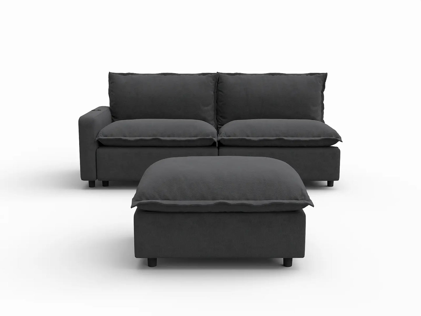 3 Piece Grey Linen Home Living Chaise Sectionals 2 Seater with 1 Ottoman 2