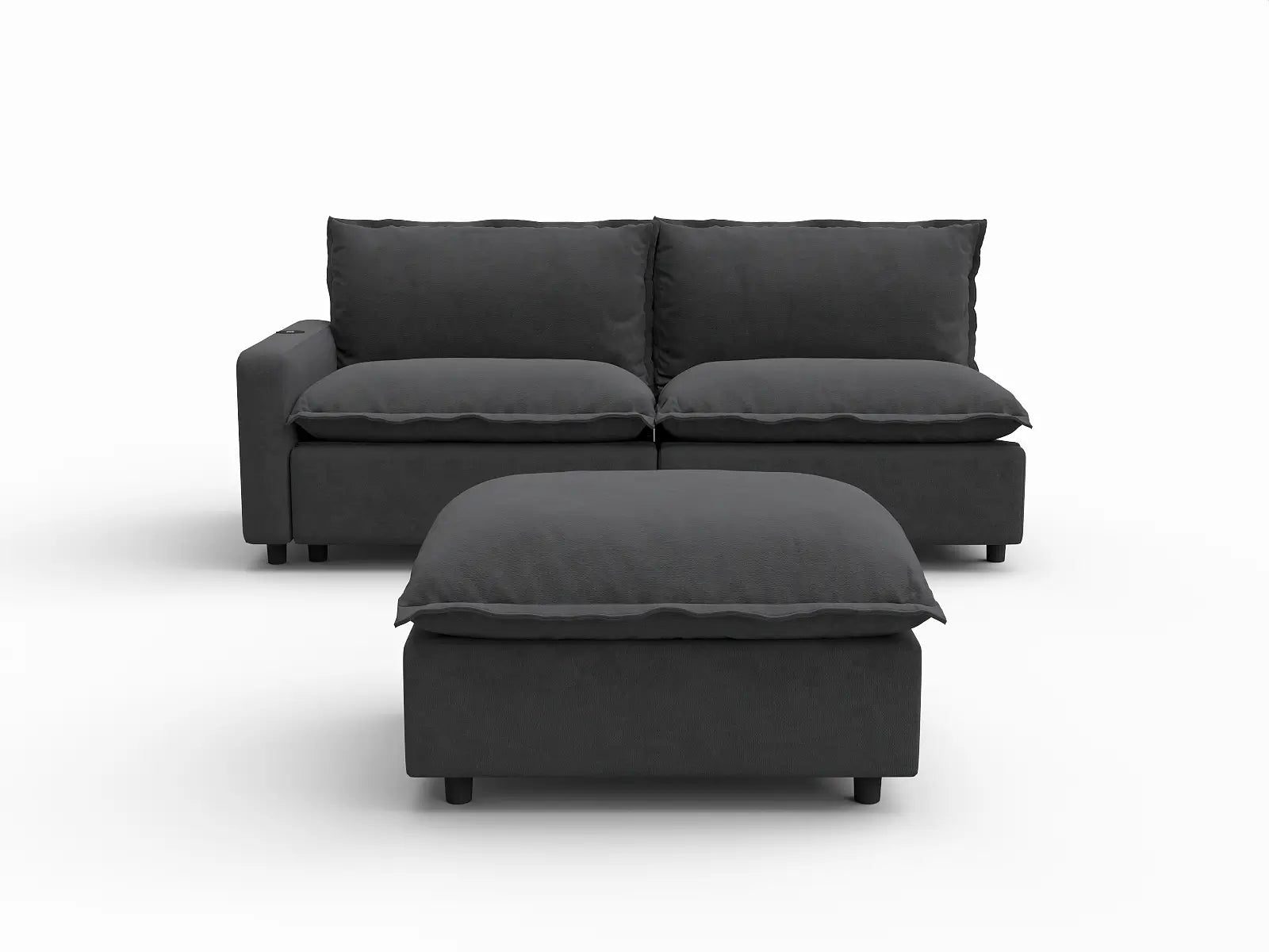 3 Piece Grey Linen Home Living Chaise Sectionals 2 Seater with 1 Ottoman 2
