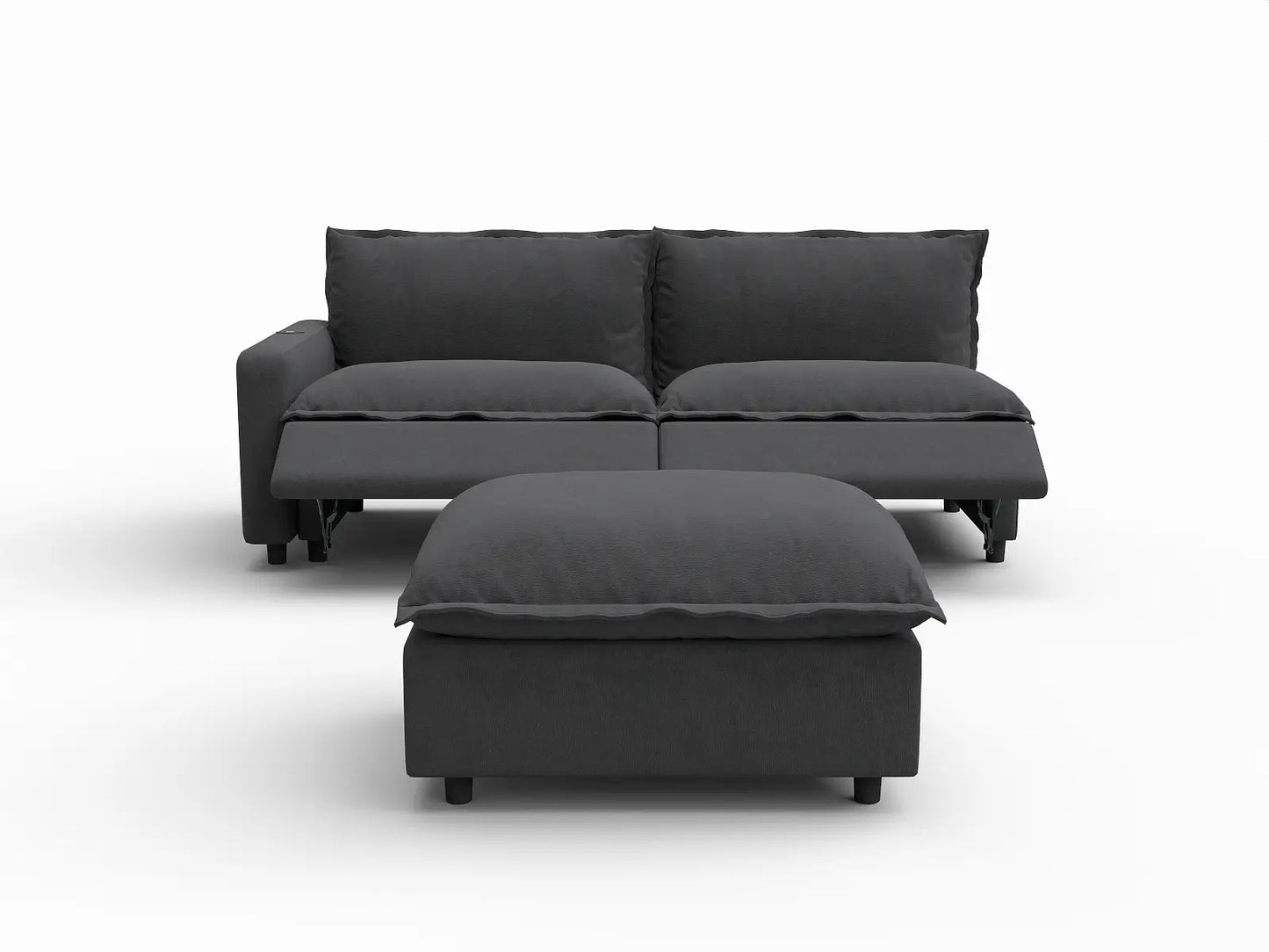 3 Piece Grey Linen Home Living Chaise Sectionals 2 Seater with 1 Ottoman 3