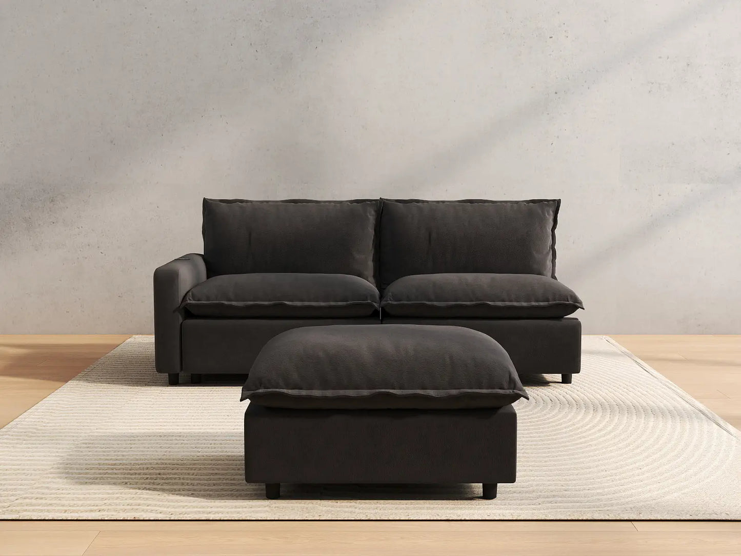 3 Piece Grey Linen Home Living Chaise Sectionals 2 Seater with 1 Ottoman 4
