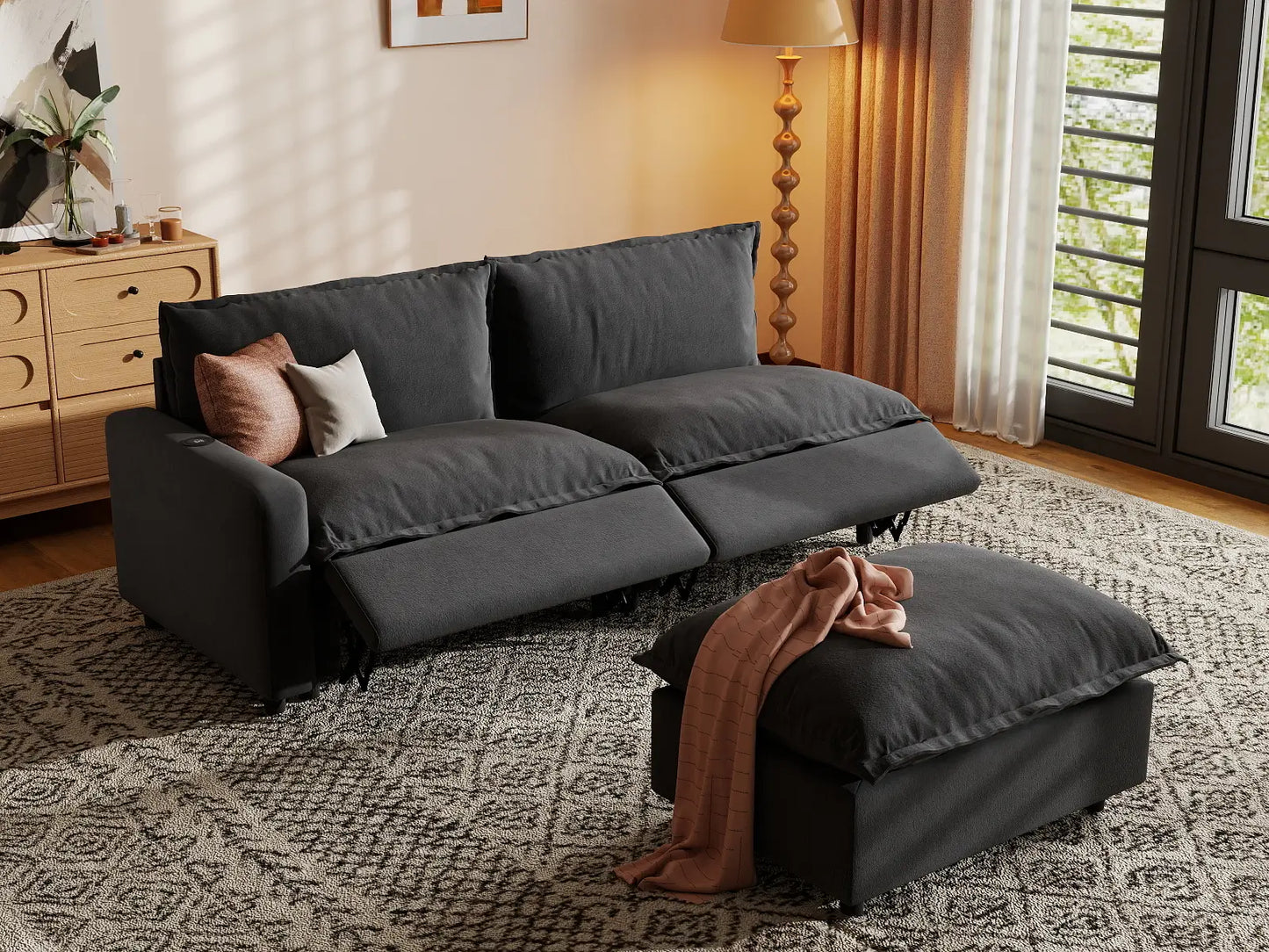 3 Piece Grey Linen Home Living Chaise Sectionals 2 Seater with 1 Ottoman 7