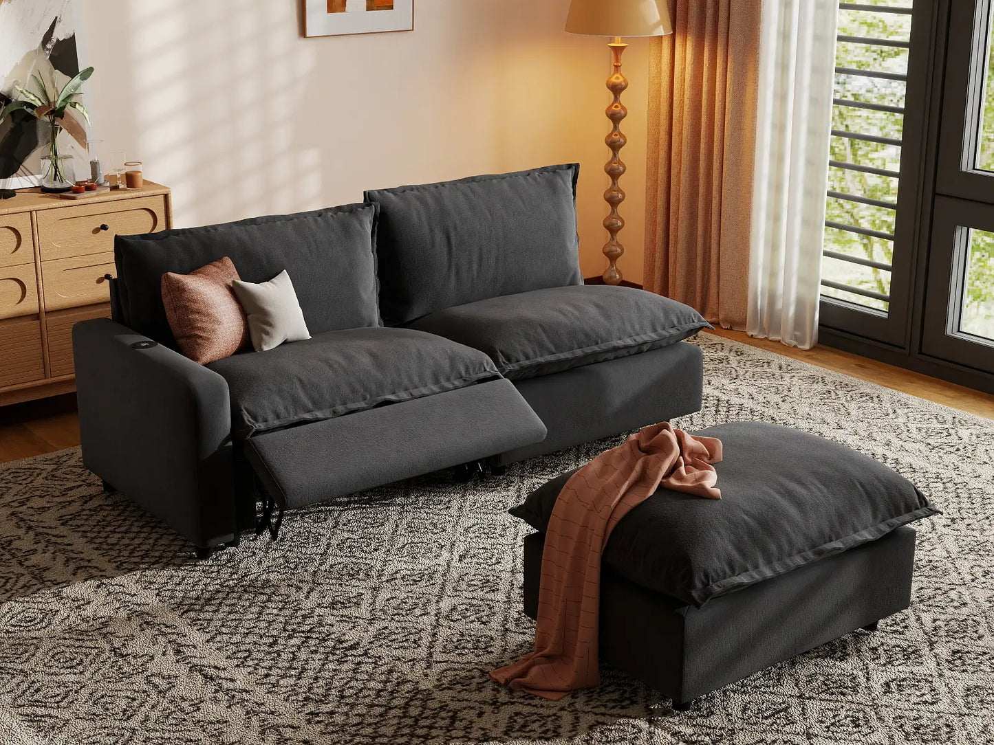 3 Piece Grey Linen Home Living Chaise Sectionals 2 Seater with 1 Ottoman 7 f8153673 869e 4a6a 930a 073f6d4f4f58