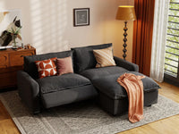 3 Piece Grey Linen Small Space Chaise Sectionals 2 Seater with 1 Ottoman 1