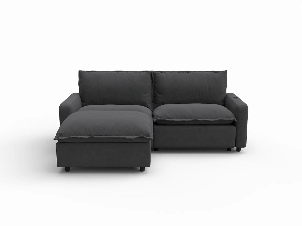 3 Piece Grey Linen Small Space Chaise Sectionals 2 Seater with 1 Ottoman 2