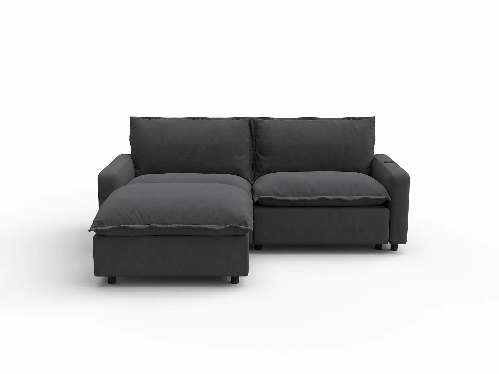 3 Piece Grey Linen Small Space Chaise Sectionals 2 Seater with 1 Ottoman 2