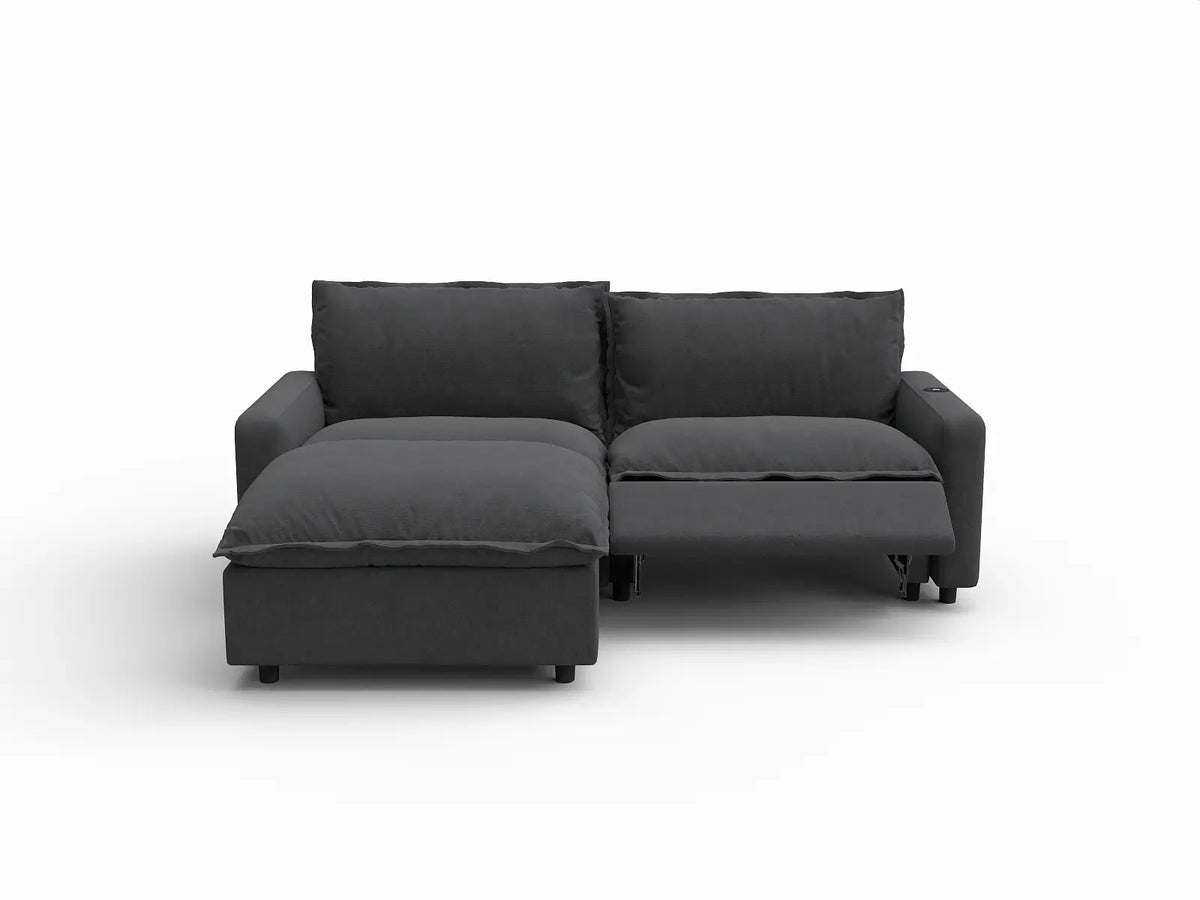 3 Piece Grey Linen Small Space Chaise Sectionals 2 Seater with 1 Ottoman 3