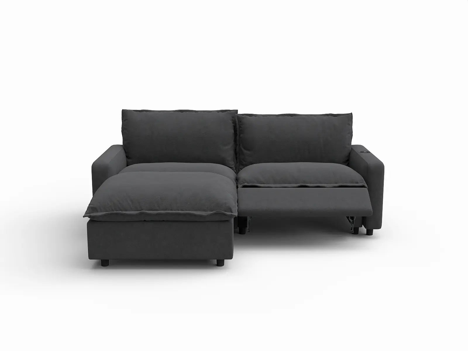 3 Piece Grey Linen Small Space Chaise Sectionals 2 Seater with 1 Ottoman 3
