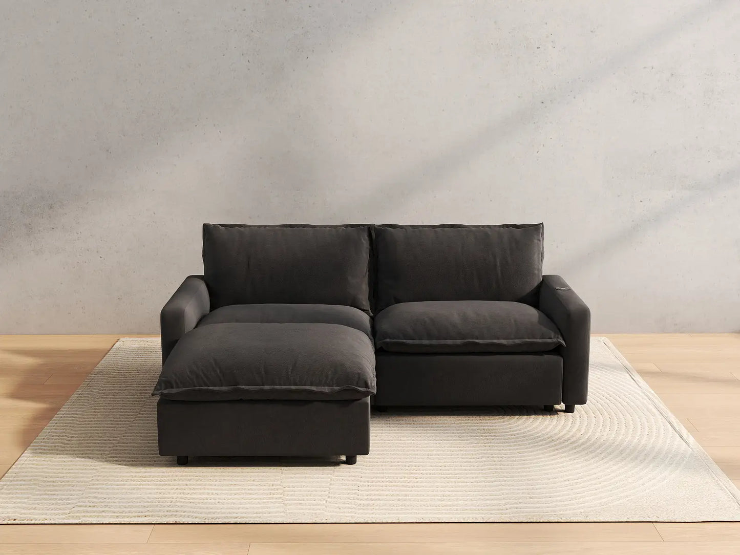 3 Piece Grey Linen Small Space Chaise Sectionals 2 Seater with 1 Ottoman 4