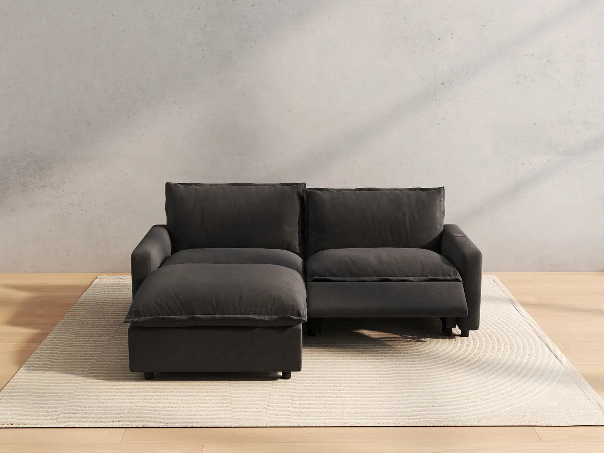 3 Piece Grey Linen Small Space Chaise Sectionals 2 Seater with 1 Ottoman 5