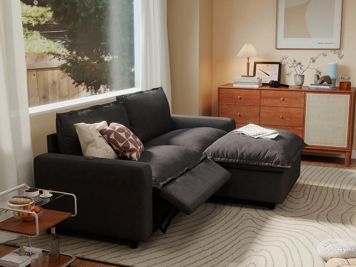 3 Piece Grey Linen Small Space Chaise Sectionals 2 Seater with 1 Ottoman 7