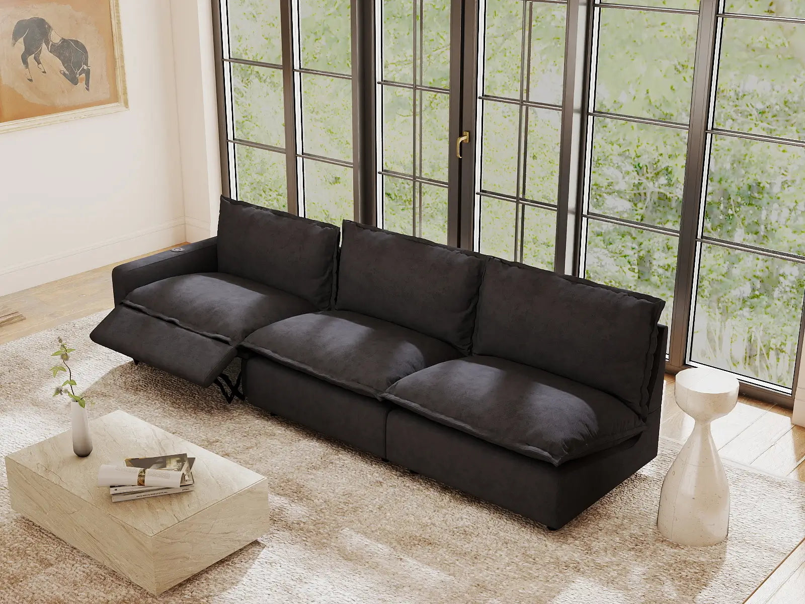 3 Piece Grey Linen Small Space Couch Sectionals 3 Seater 1