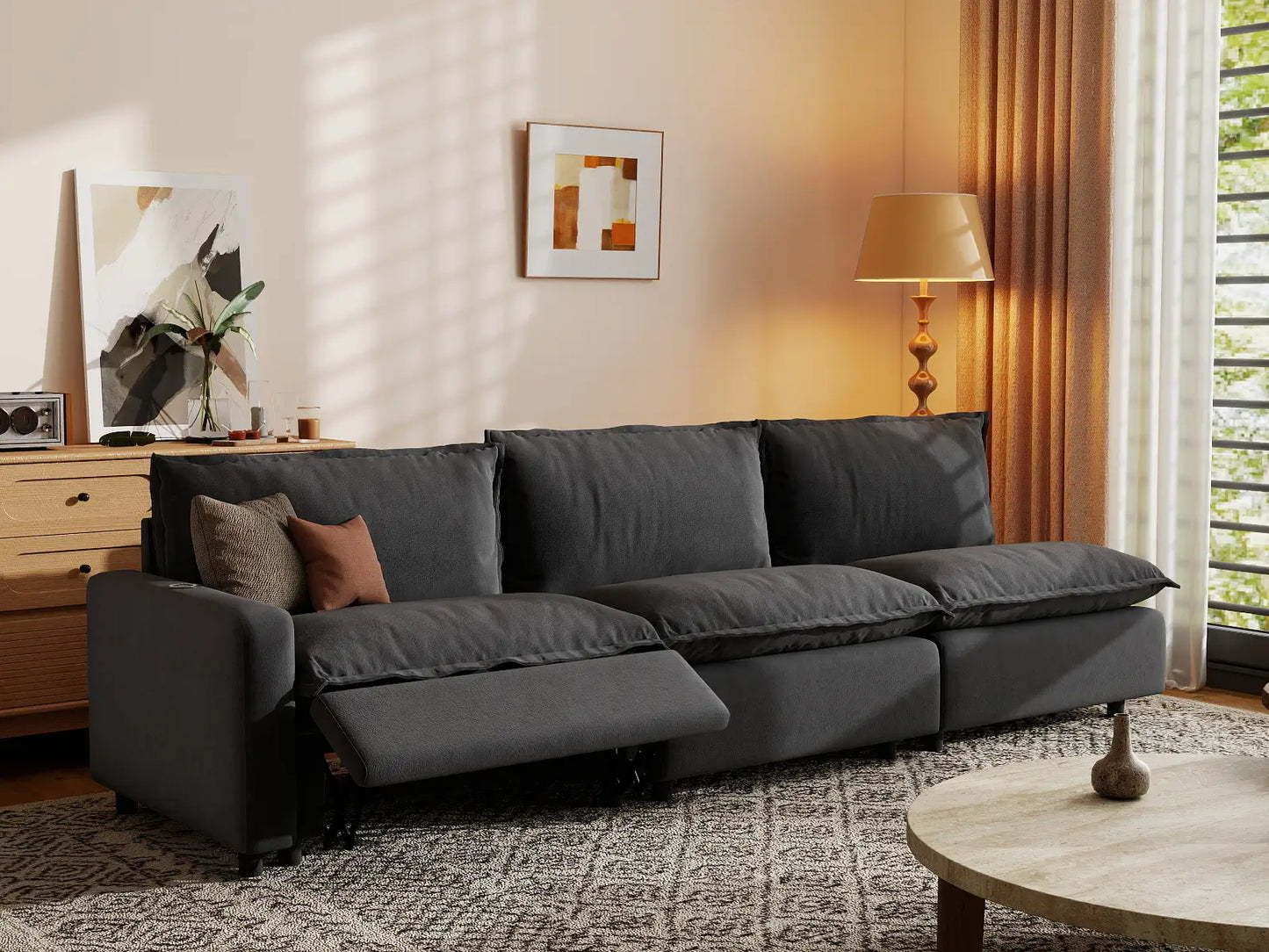3 Piece Grey Linen Small Space Couch Sectionals 3 Seater 7