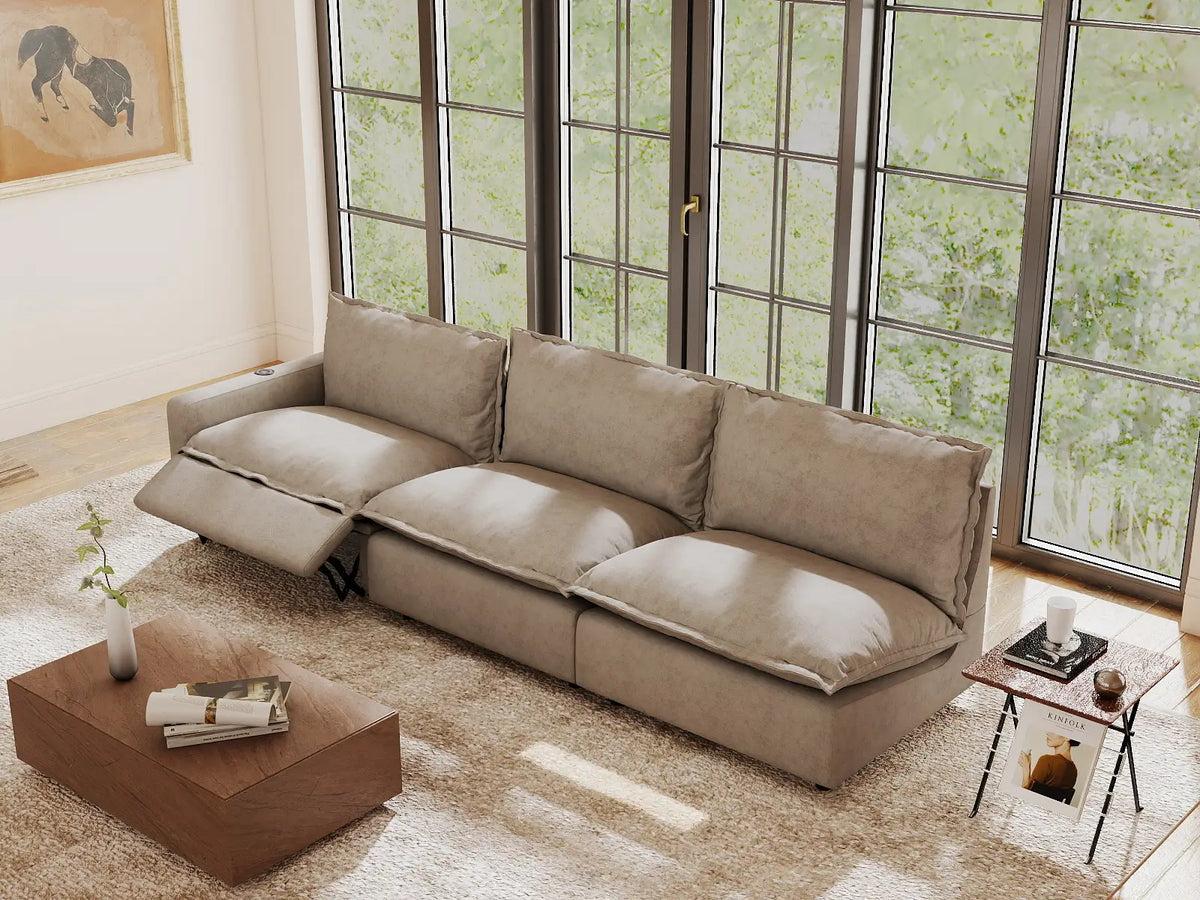 3 Piece Khaki Linen Condo Furniture Couch Sectionals 3 Seater 1