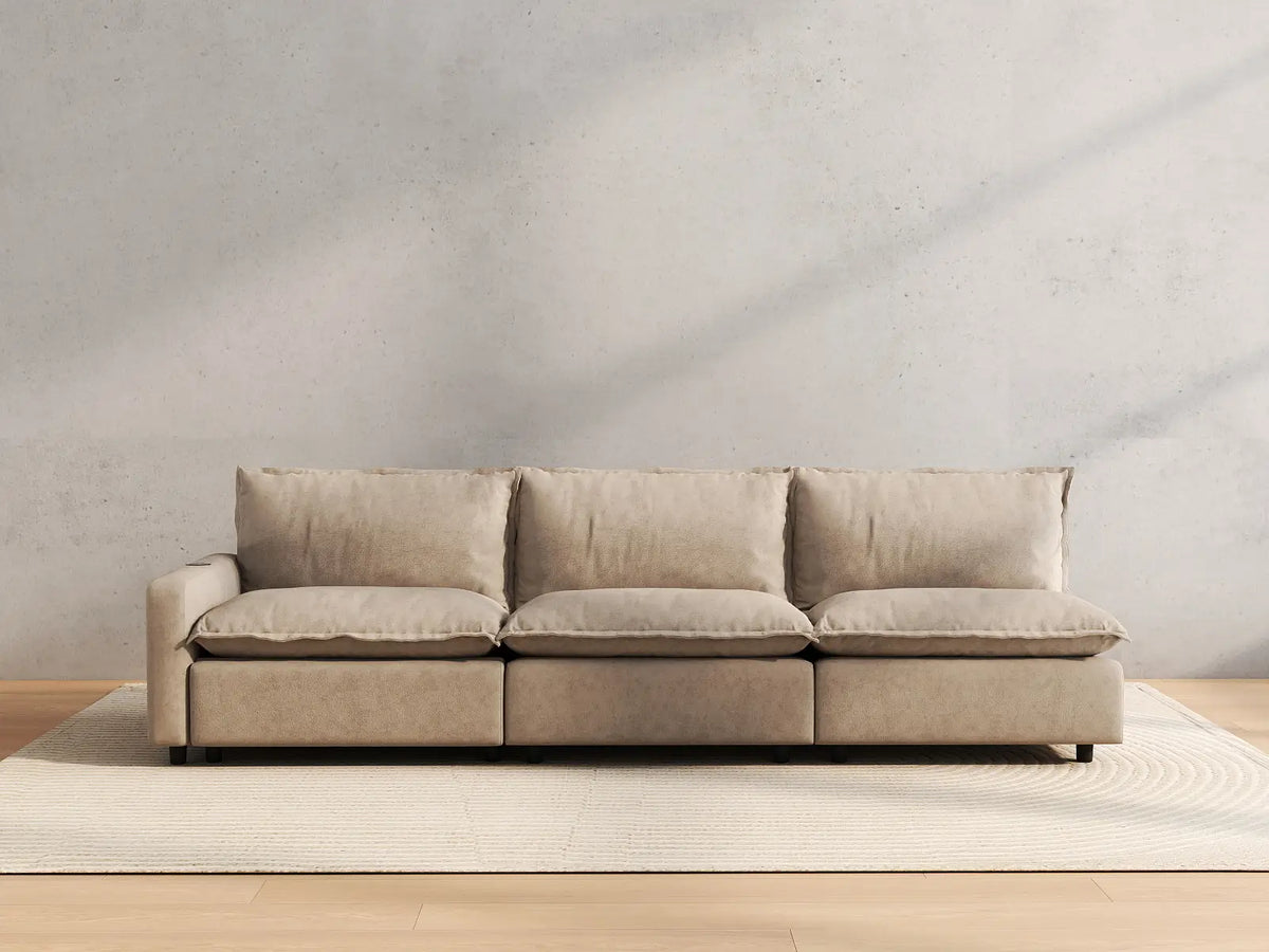 3 Piece Khaki Linen Condo Furniture Couch Sectionals 3 Seater 4
