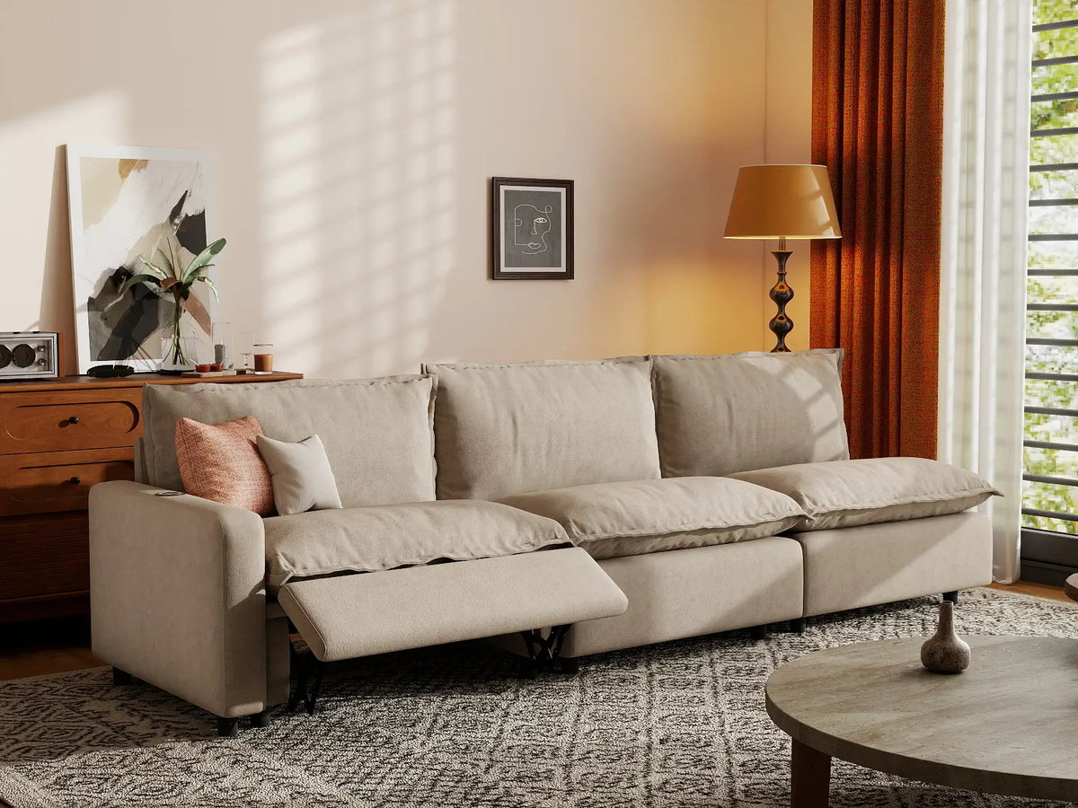 3 Piece Khaki Linen Condo Furniture Couch Sectionals 3 Seater 7