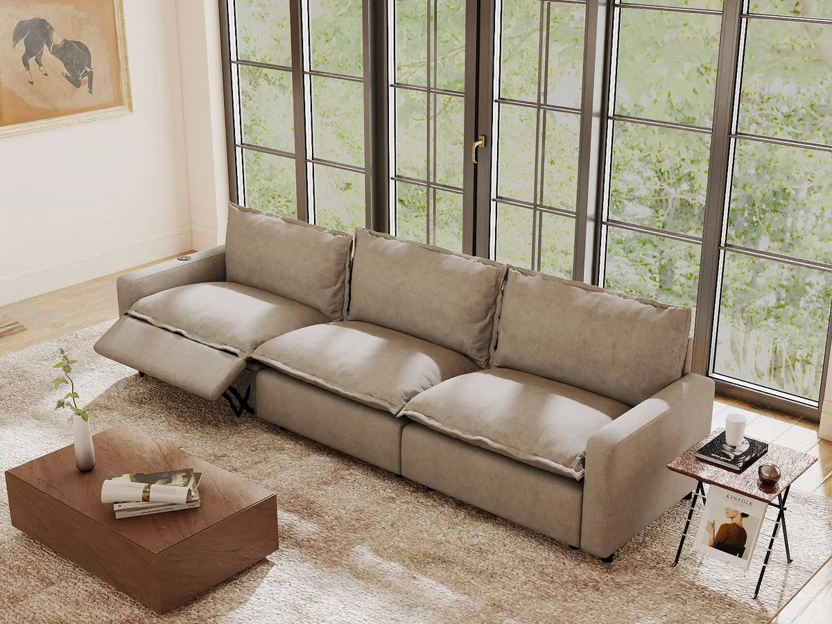 3 Piece Khaki Linen Corner Space Couch Sectionals 3 Seater 1