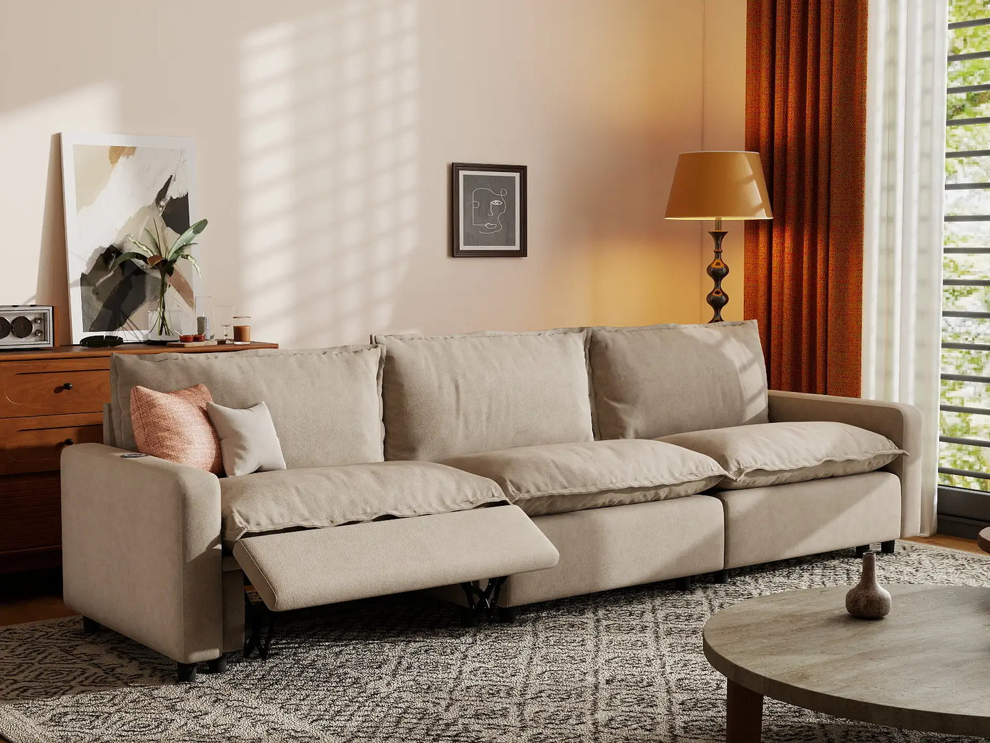 3 Piece Khaki Linen Corner Space Couch Sectionals 3 Seater 7