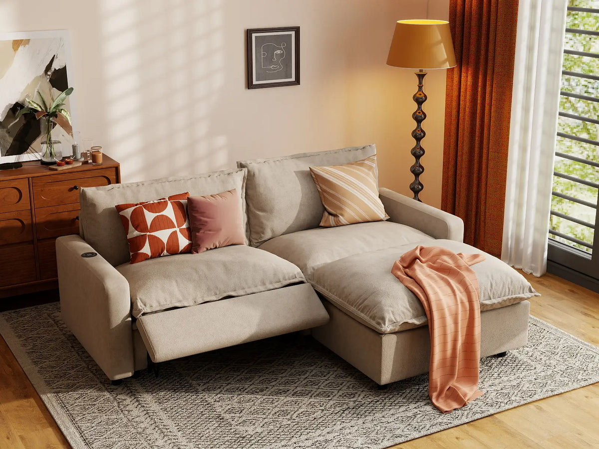 3 Piece Khaki Linen Family Centric Chaise Sectionals 2 Seater with 1 Ottoman 1