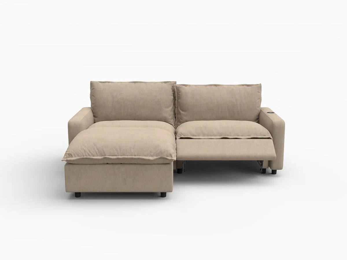 3 Piece Khaki Linen Family Centric Chaise Sectionals 2 Seater with 1 Ottoman 3