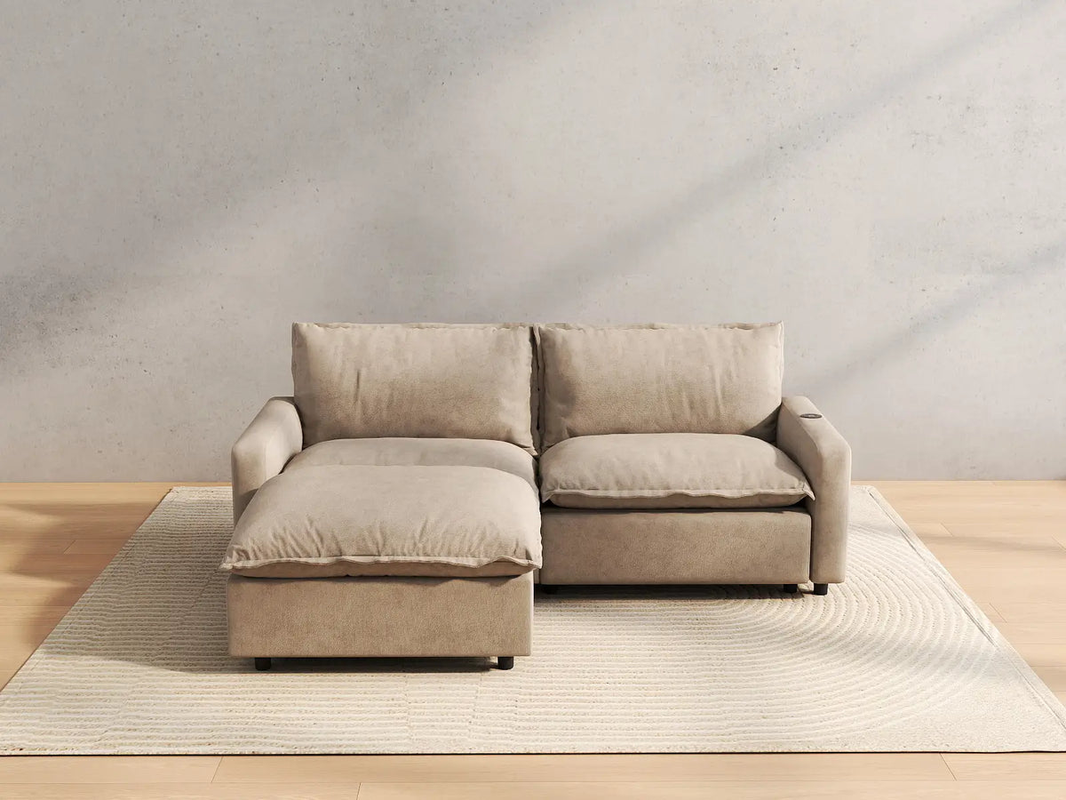 3 Piece Khaki Linen Family Centric Chaise Sectionals 2 Seater with 1 Ottoman 4